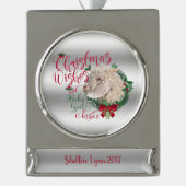 ヤギ |クリスマスウィッシュベビーヤギキスアンゴラ シルバープレートバナーオーナメント (正面)