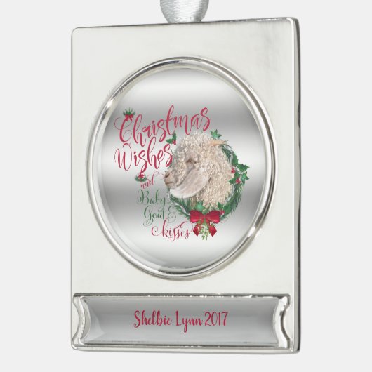 ヤギ |クリスマスウィッシュベビーヤギキスアンゴラ シルバープレートバナーオーナメント (左)
