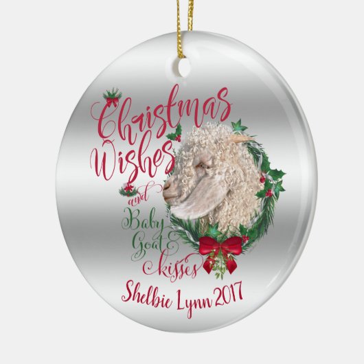 ヤギ |クリスマスウィッシュベビーヤギキスアンゴラ セラミックオーナメント (左)