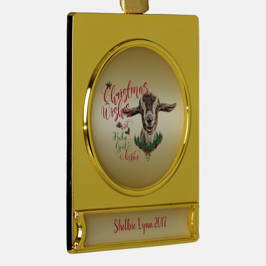 ヤギ |クリスマスウィッシュベビーヤギキストッグ ゴールドプレートバナーオーナメント (右)