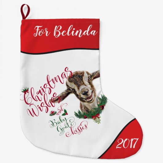 ヤギ |クリスマスウィッシュベビーヤギキストッグ ラージクリスマスストッキング (正面)