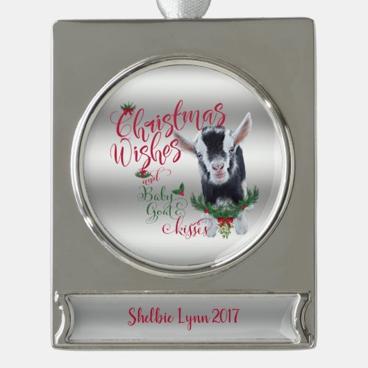 ヤギ |クリスマスウィッシュベビーヤギキスナイジェリア シルバープレートバナーオーナメント (正面)