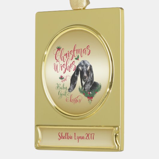 ヤギ |クリスマスウィッシュベビーヤギキスヌビア ゴールドプレートバナーオーナメント (左)