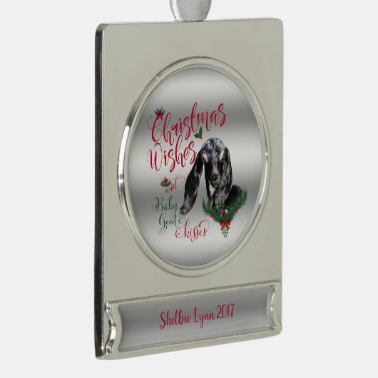 ヤギ |クリスマスウィッシュベビーヤギキスヌビア シルバープレートバナーオーナメント (右)