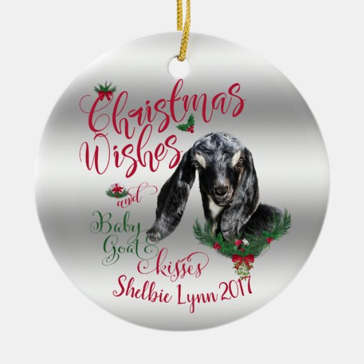 ヤギ |クリスマスウィッシュベビーヤギキスヌビア セラミックオーナメント (正面)