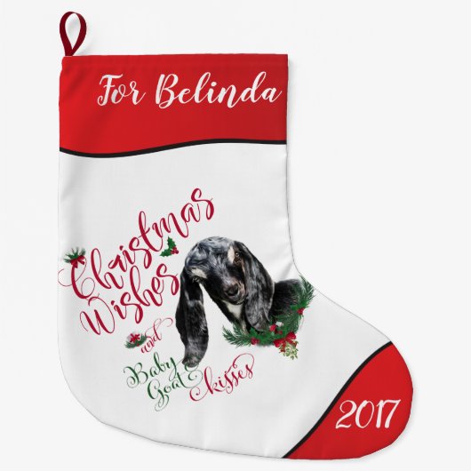 ヤギ |クリスマスウィッシュベビーヤギキスヌビア ラージクリスマスストッキング (正面)