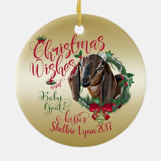 ヤギ |クリスマスウィッシュベビーヤギキスNubian 2 セラミックオーナメント (裏面)