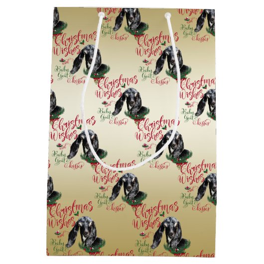 ヤギ |クリスマスウィッシュベビーヤギキスNubian 2 ミディアムペーパーバッグ (裏面)