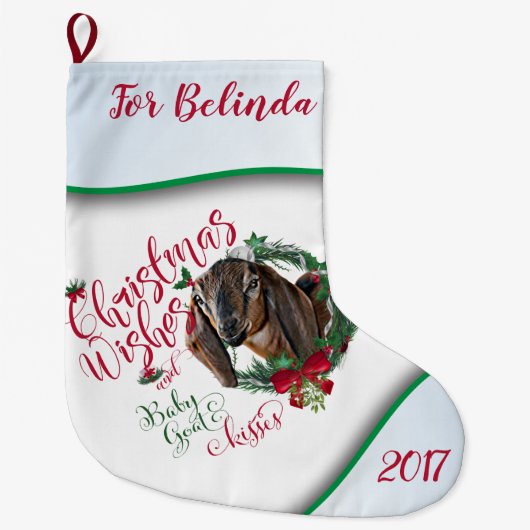 ヤギ |クリスマスウィッシュベビーヤギキスNubian 2 ラージクリスマスストッキング (正面)