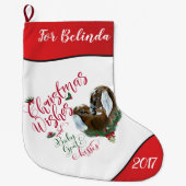 ヤギ |クリスマスウィッシュベビーヤギキスNubian 3 ラージクリスマスストッキング (正面)