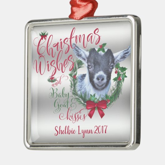 ヤギ |クリスマスウィッシュベビーヤギキスPygmy メタルオーナメント (左)