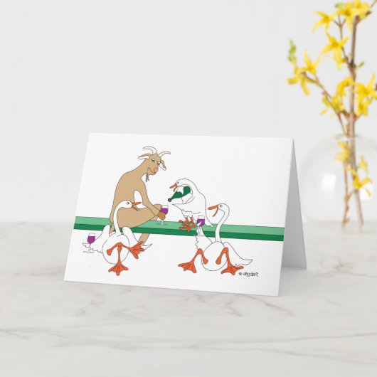 ヤギ、ゲーゼ、ワイン カード (黄色い花)