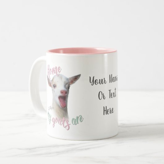 ヤギ |ナイジェリアの家は私のヤギがいる場所 ツートーンマグカップ (正面左)