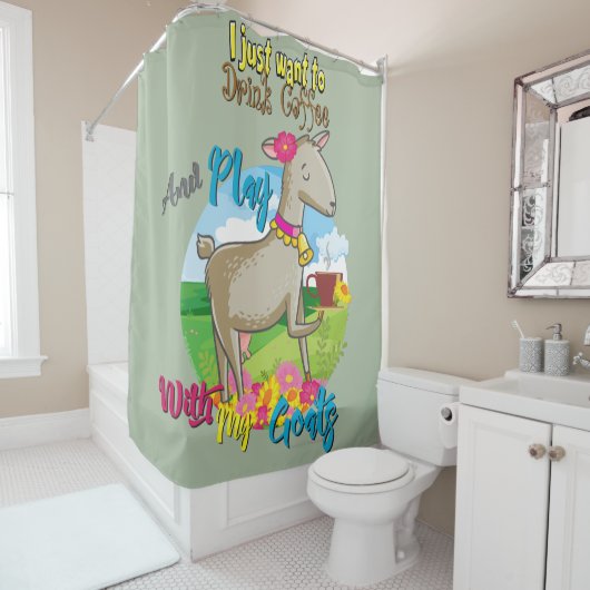 ヤギ |ヤギと一緒にコーヒー遊を飲みたい シャワーカーテン (インサイチュ)