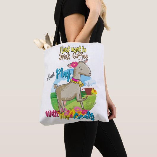 ヤギ |ヤギと一緒にコーヒー遊を飲みたい トートバッグ (クローズアップ)