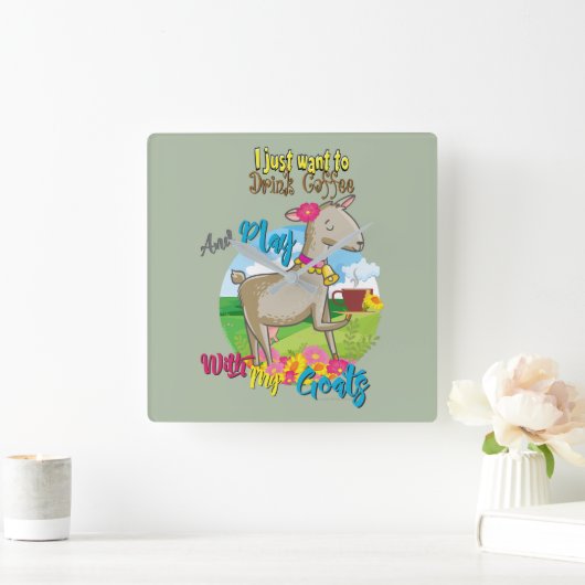 ヤギ|山羊とコーヒーを飲みた遊いだけ スクエア壁時計 (ホーム)