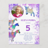 ヤギKids 5th誕生日フォトパープル インビテーションポストカード (正面)
