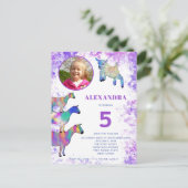 ヤギKids 5th誕生日フォトパープル インビテーションポストカード (スタンド正面)