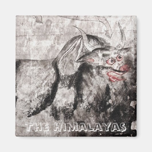 ヤク、ヤク – チベット古代アート(冷蔵庫用マグネット) マグネット (正面)