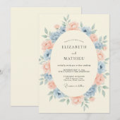 ヤグルマギクとアプリコットのリースの結婚式 招待状 (正面/裏面)