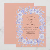 ヤグルマギクとサンゴのリースの結婚式 招待状 (正面/裏面)