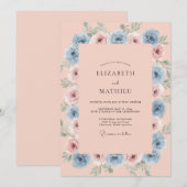 ヤグルマギクとモーヴの芍薬の結婚式 招待状 (正面/裏面)