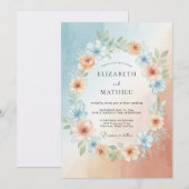ヤグルマギクのくすんだピーチリースの結婚式 招待状 (正面/裏面)