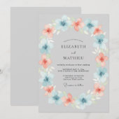 ヤグルマギクのくすんだピーチ色のリースの結婚式 招待状 (正面/裏面)