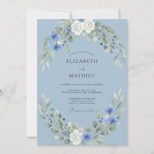 ヤグルマギクのスチール製リースの結婚式 招待状 (正面)
