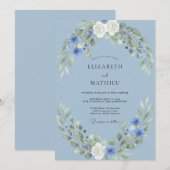ヤグルマギクのスチール製リースの結婚式 招待状 (正面/裏面)