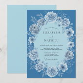 ヤグルマギクのバラのリースの結婚式 招待状 (正面/裏面)