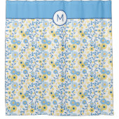 ヤグルマギクの青く黄色い花のモノグラム シャワーカーテン (正面)