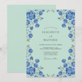 ヤグルマギクの青緑の花弁の結婚式 招待状 (正面/裏面)