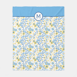 ヤグルマギク青く黄色い花パターンモノグラム フリースブランケット