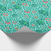 ヤコビアンフローラ壁紙，ターコイズ，アクア&コーラル ラッピングペーパー (角)
