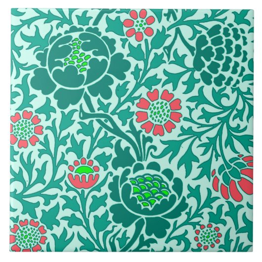ヤコビーンフローラ,ターコイズ,アクア&コーラル タイル (正面)