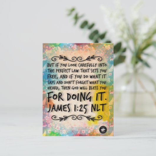 ヤコブの手紙1:25聖書の記憶カード - ポストカード (スタンド正面)