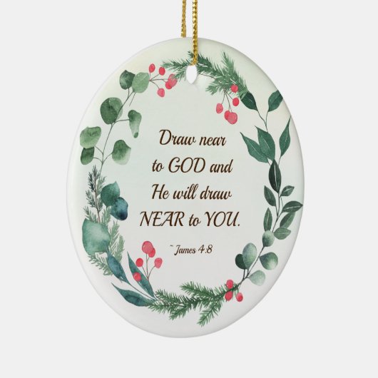 ヤコブ4:8神の近くに引き寄せクリスマスリース セラミックオーナメント (右)