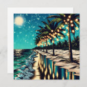 ヤシかわいらしの木と白い光が連なる海岸線 (正面/裏面)