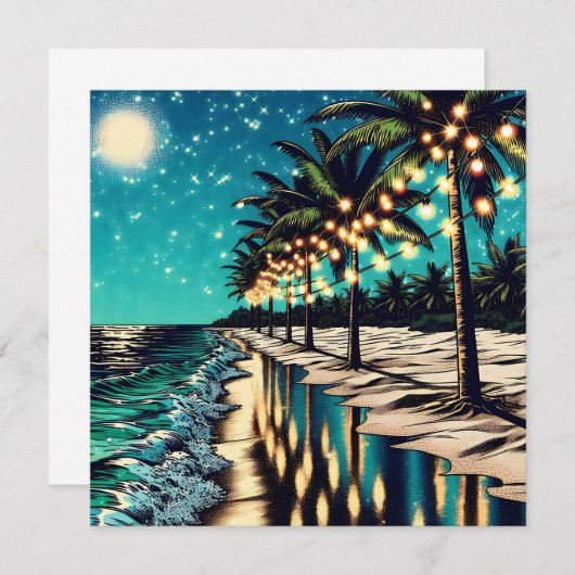 ヤシかわいらしの木と白い光が連なる海岸線 (正面/裏面)