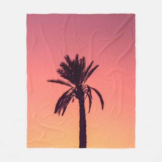ヤシのシルエット写真 フリースブランケット (正面)
