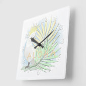 ヤシの実に白いオウム葉がいる。 スクエア壁時計 (傾斜)