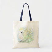 ヤシの実に白いオウム葉がいる。 トートバッグ (正面)