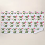 ヤシの木およびピンクのフラミンゴ ビーチタオル (正面)