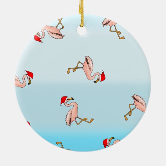 ヤシの木およびフラミンゴの熱帯クリスマス セラミックオーナメント (裏面)