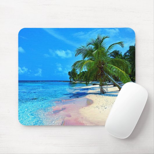 ヤシの木および砂浜が付いている熱帯島 マウスパッド (マウス)