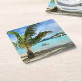 ヤシの木およびoverwaterリゾートのコースター スクエアペーパーコースター (アングル)