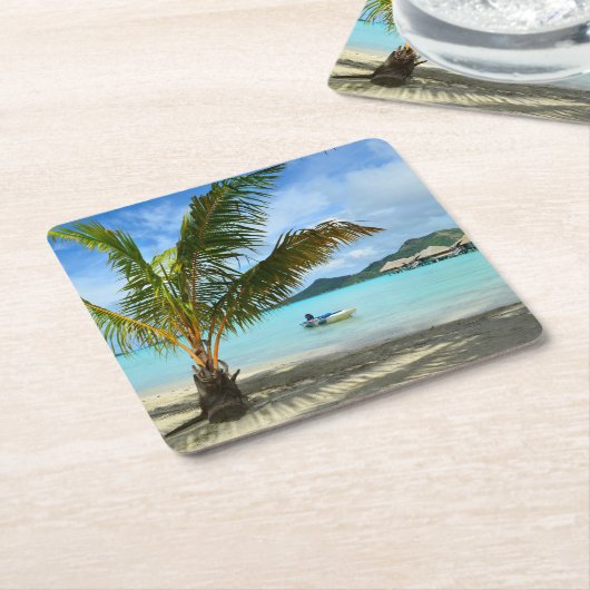 ヤシの木およびoverwaterリゾートのコースター スクエアペーパーコースター (アングル)