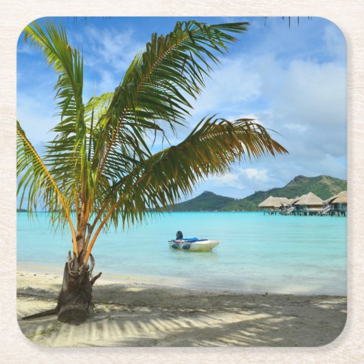 ヤシの木およびoverwaterリゾートのコースター スクエアペーパーコースター (正面)