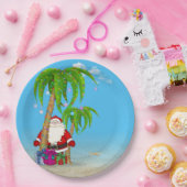 ヤシの木があるクリスマスの熱帯サンタクロース ペーパープレート (パーティー)